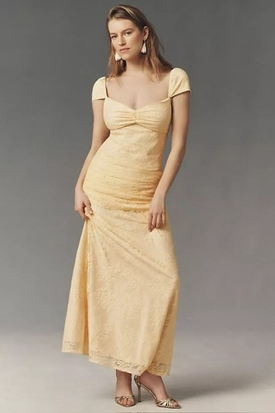 BHLDN June Stretch Lace Ruched Maxi Slip Dress, NWT, Size M
